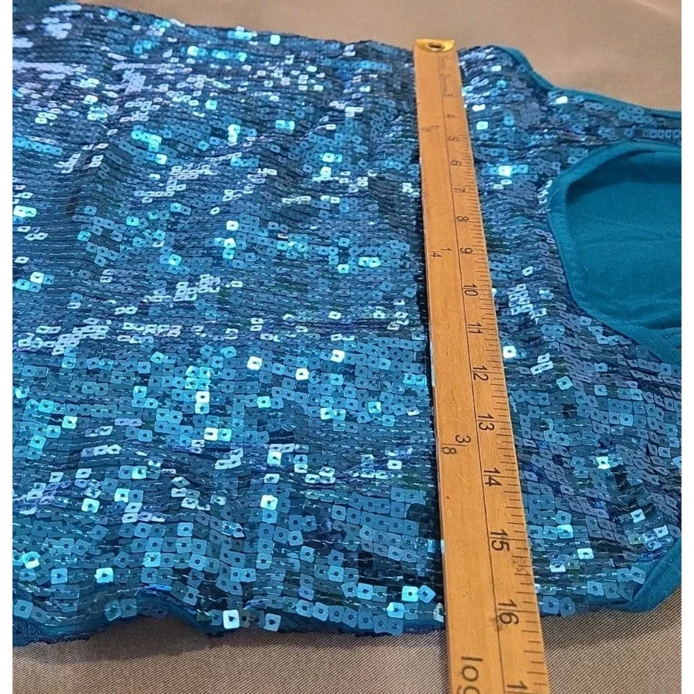 Ultra Flirt Tank Top Womens XL Blue Sequined Racerback Party Clubwear Festival